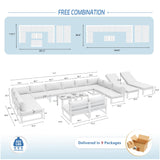 NICESOUL Extra Large Aluminum Patio Furniture Set with Chaise Lounge, All-Weather 29" Wide Seats Outdoor Sofa Conversation Set, 16 Piece Modern Sectional Couch for 14 Seats, for Garden, Light Gray NICESOUL