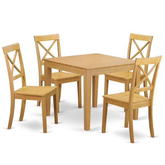 East West Furniture OXBO5-OAK-W Oxford 5 Piece Set for 4 Includes a Square Kitchen Table and 4 Dining Room Chairs, 36x36 Inch - WoodArtSupply