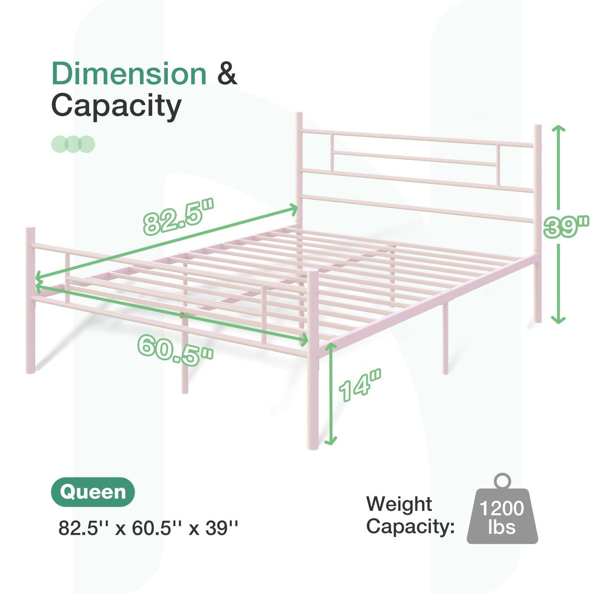 Novilla Queen Bed Frame with Headboard and Footboard, 14 Inch Metal Platform Bed Frame with Under Bed Storage, No Box Spring Needed, Strong Metal Slats Support, Pink Novilla