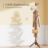 Pipishell Sturdy Wooden Coat Tree with 8 Hooks, 3 Adjustable Sizes for Clothes, Hat Stand Used in Bedroom/Office/Entryway, Brown Pipishell