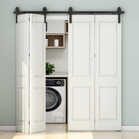 CCJH 8FT/96'' Bi-Folding Barn Door Hardware Sliding Track kit Heavy Duty for 4 Doors(No Wood Door，Hardwware Only) CCJH