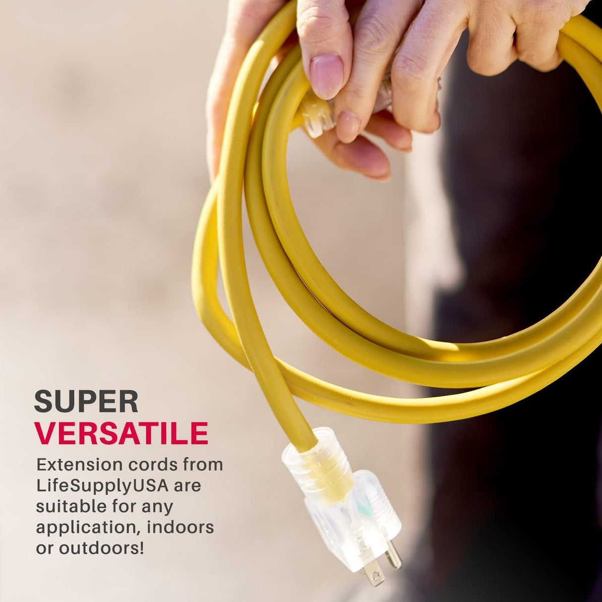 75ft Power Outdoor Extension Cord & Indoor - Waterproof Electric Drop Cord Cable - 3 Prong SJTW, 12 Gauge, 15 AMP, 125 Volts, 1875 Watts, 12/3 by LifeSupplyUSA - Yellow (1 Pack) LifeSupplyUSA