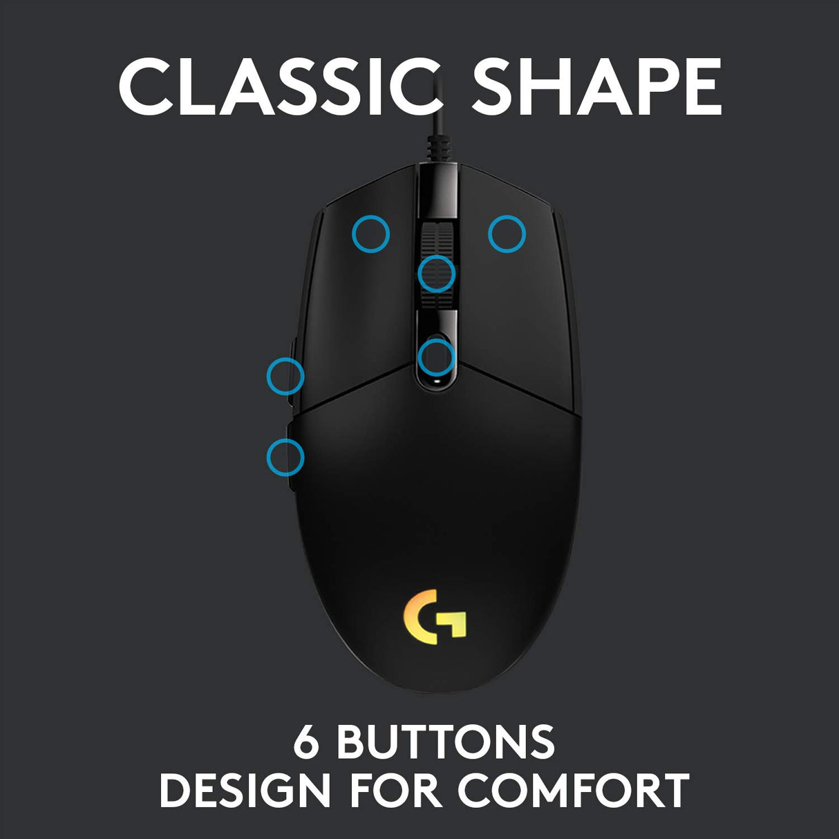 Logitech G203 Wired Gaming Mouse, 8,000 DPI, Rainbow Optical Effect LIGHTSYNC RGB, 6 Programmable Buttons, On-Board Memory, Screen Mapping, PC/Mac Computer and Laptop Compatible - Black Logitech G