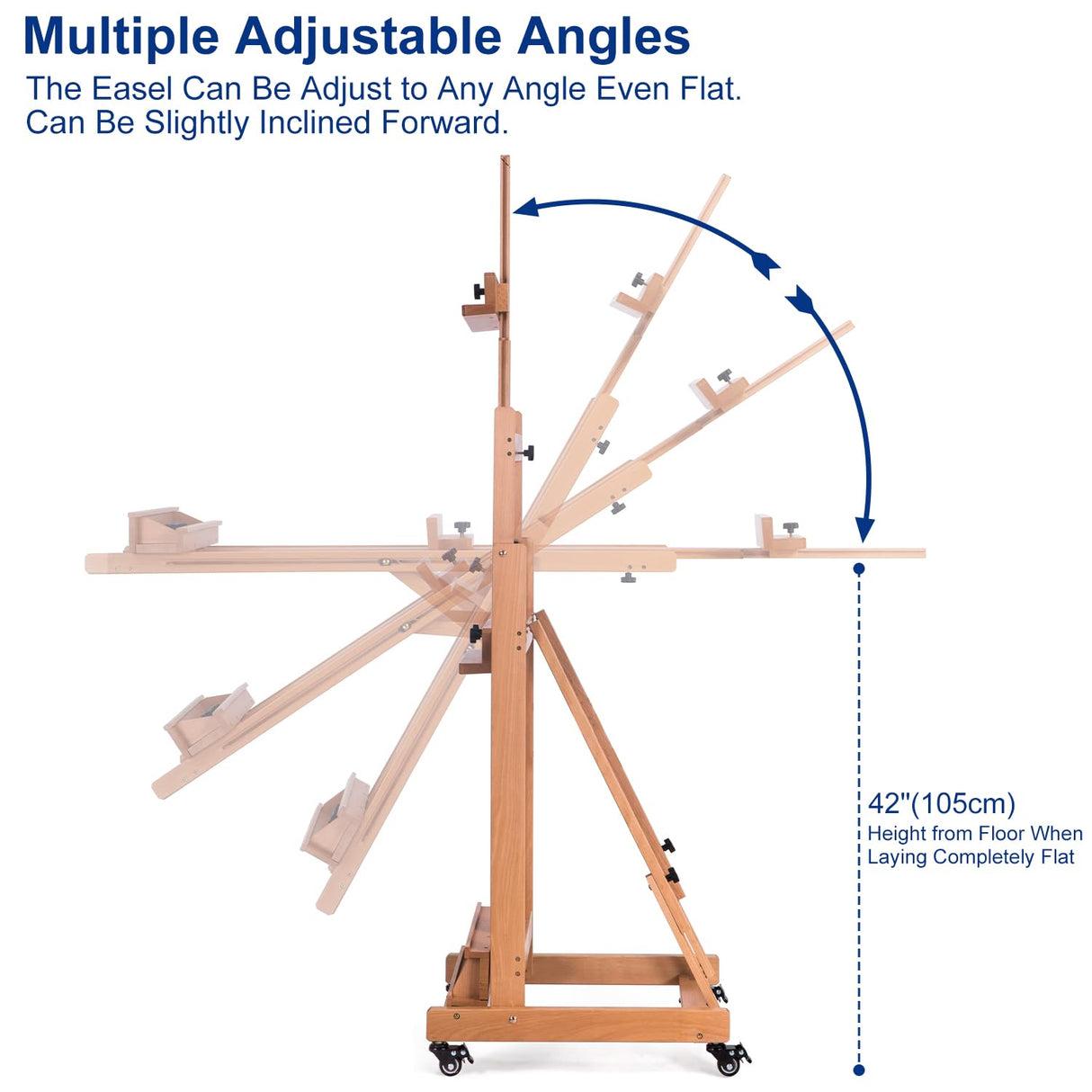MERRIY Artist Extra- Large Multi-Function Studio Easel, H-Frame Art Easel, Tilts Flat, Solid Beech Wood Painting Easel Stand, Movable Floor Easel with Drawer & Silent Wheels, Holds 2 Canvas Up to 91" MERRIY