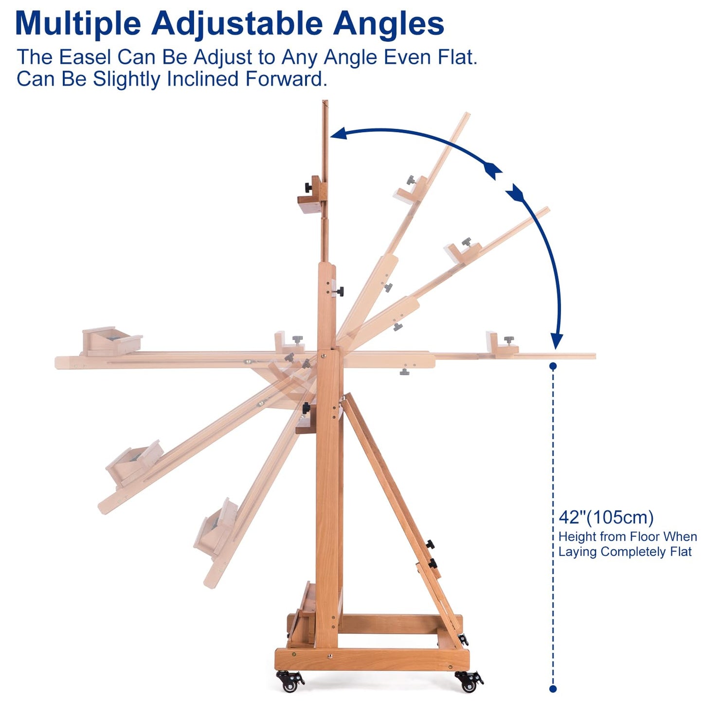 MERRIY Artist Extra- Large Multi-Function Studio Easel, H-Frame Art Easel, Tilts Flat, Solid Beech Wood Painting Easel Stand, Movable Floor Easel with Drawer & Silent Wheels, Holds 2 Canvas U - WoodArtSupply