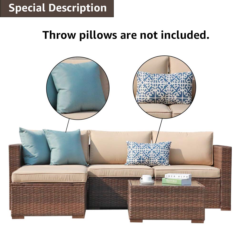 Patiorama 5 Piece Outdoor Patio Furniture Set, Outdoor Sectional Conversation Set, All-Weather Brown PE Wicker w/Beige Cushions, Outdoor Backyard Porch Garden Poolside Balcony Furniture Set Patiorama