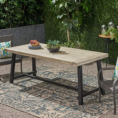 GDFStudio Outdoor Eight Seater Iron Dining Table, Light Gray and Black Finish GDFStudio