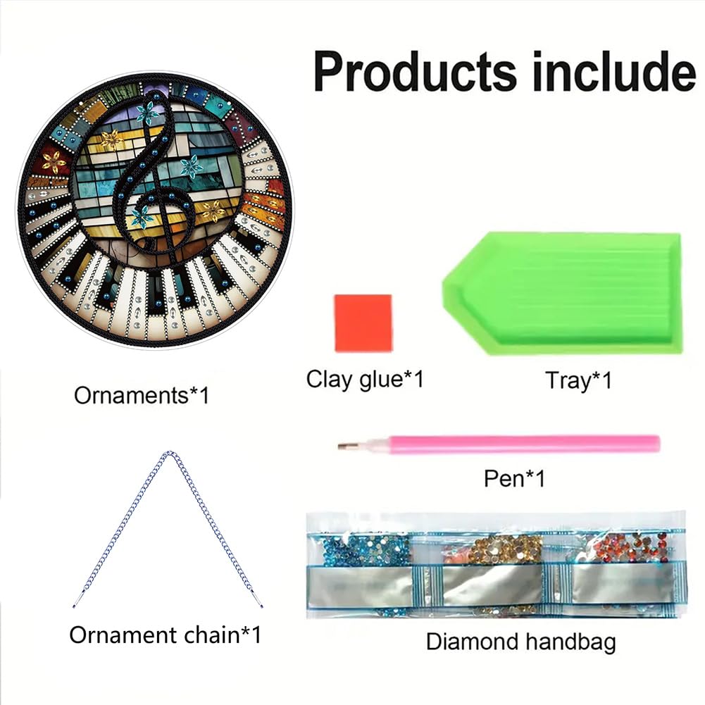 5D Diamond Painting Kits Hanging Pendant, Glass Special Shaped Piano Notes DIY Diamond Painting Hanging Suncatcher, Double-Sided Pattern Window Pendant Ornament for Home Decoration and Gift Generic