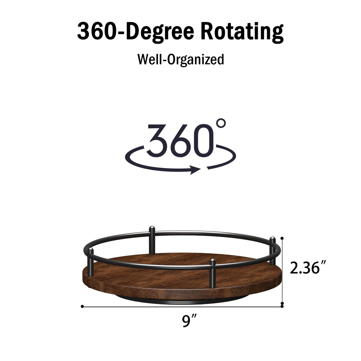 KOKSTOP Lazy Susan Organizer：9 Inch Rotating Spice Rack for Kitchen Countertop Round Wooden Turntable Holder for Cabinet, Dining Table, Cupboard Storage – Black KOKSTOP