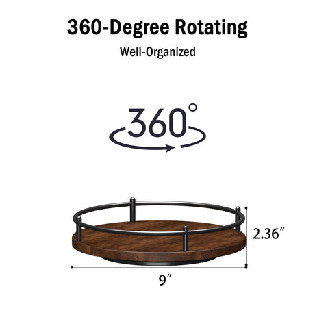 KOKSTOP Lazy Susan Organizer：9 Inch Rotating Spice Rack for Kitchen Countertop Round Wooden Turntable Holder for Cabinet, Dining Table, Cupboard Storage – Black KOKSTOP