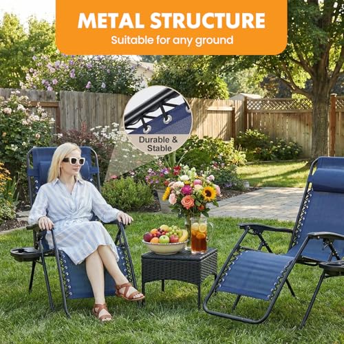 NEWBULIG Zero Gravity Chair Set of 2, Lounge Chair Folding Portable Adjustable Camping Reclining Chairs with Adjustable Pollow, Mesh Back, Cup Holder Trays Lawn Patio Chair for Pool Beach