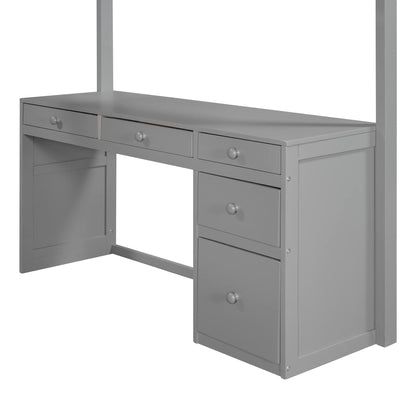 CITYLIGHT Grey Full Loft Bed with Desk, Shelves, and Storage Drawers for Kids - WoodArtSupply