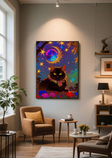 Black Cat 5D Diamond Painting Kit for Adults - Celestial Night Scene Kitten Full Drill DIY Round Gem Art Diamond Art Kits Painting Crafts Ideal for Beginners and Home Wall Decor 12X16inch PUSHPIN PAINTING