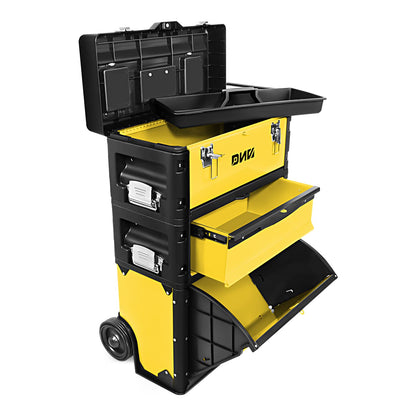 ‎DNA MOTORING TOOLS-00223 ‎19.5" x 28.5" x 12" 3-Tier Stackable Separate Hand Case Tool Boxes Trolley, 3-in-1 Storage Compartments,Yellow