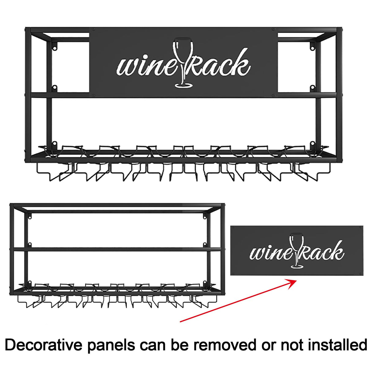 AKOGG Modern Wine Rack Wall Mounted with Glass Holder,Metal Liquor Shelf, Floating Bar Shelves,Liquor Bottle Display Shelf,Hanging Large Capacity Wine Storage Racks for Home Kitchen Dining Room AKOGG
