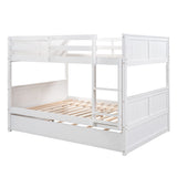Full Over Full Bunk Bed with Trundle, Solid Wood Bunk Beds with Full-Length Safety Guard Rail and Ladder, Can be Separated to 2 Full Size platform Beds, for Kids, Teens and Adults (White, New) MERITLINE