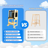 Montessori Mission 4-in-1 Foldable Learning Kitchen Tower, Stool with Chalkboard, Desk, Table & Chair, Montessori Kitchen Stool, Learning & Kitchen Tower for 1-6 Years Old Montessori Mission