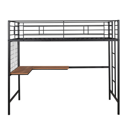 Harper & Bright Designs Twin Size Metal Loft Bed with L-Shape Desk, High Loft Bed with Metal Grid and Ladder,Loft Bed for Kids Teens Adults, No Box Spring Needed (Black)