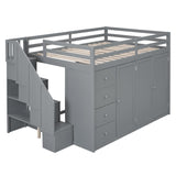 Harper & Bright Designs Grey Full Size Loft Bed with Storage Stairs and Wardrobes Harper & Bright Designs