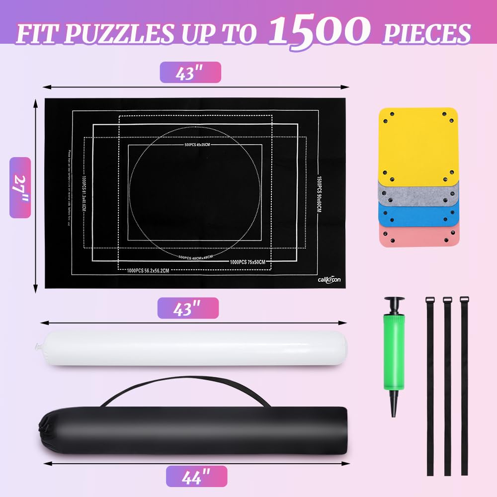 Callkroon Puzzle roll up mat Set of 4 for 500-1500 Piece Puzzles, a Great Gift for Puzzle Lovers, Soft Felt Weave, Easy to Carry When Traveling CallKroon