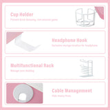 YOUTHUP Gaming Desk with LED Lights, 55 Inch Z Shaped Game Desk for PC Gamer, Ergonomic Racing Style Computer Table Workstation with Remote Control, Headphone Hook, Cup Holder, Handle Rack, Pink YOUTHUP