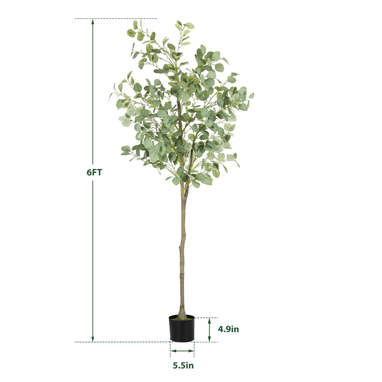 Fogein Artificial Eucalyptus Tree,6Ft Tall Fake Potted Tree Silk Faux Eucalyptus Tree with Plastic Nursery Pot, Artificial Plants for Home Office Indoor Decor Fogein