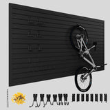 Ginchain 4'H x 8'W Slatwall Panel Garage Wall Organizer with 14 Hooks, Heavy Duty Interlocking Slat Wall Paneling Sheets, Garage Slatwall for Tool Organization Mounted Storage Systems Black Ginchain