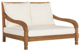 SAFAVIEH Outdoor Collection Pomona Natural Solid Wood/Beige Lounger Bench Sofa Loveseat (PAT6740A) SAFAVIEH