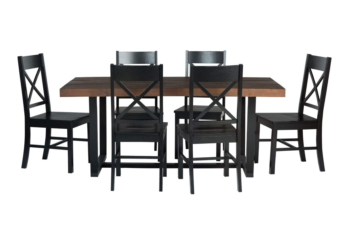 Walker Edison Barnes 7-Piece Rustic Metal and Wood Dining Table with X-Back Chairs, Set of 7, Mahogany/Black Walker Edison