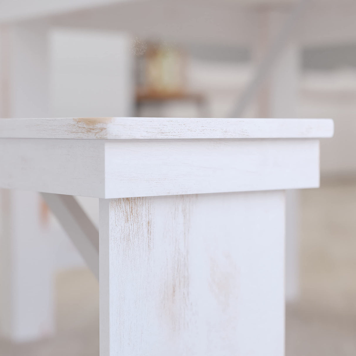 Merrick Lane Tinsley 40" x 12" White Solid Pine Folding Farmhouse Style Bench Merrick Lane