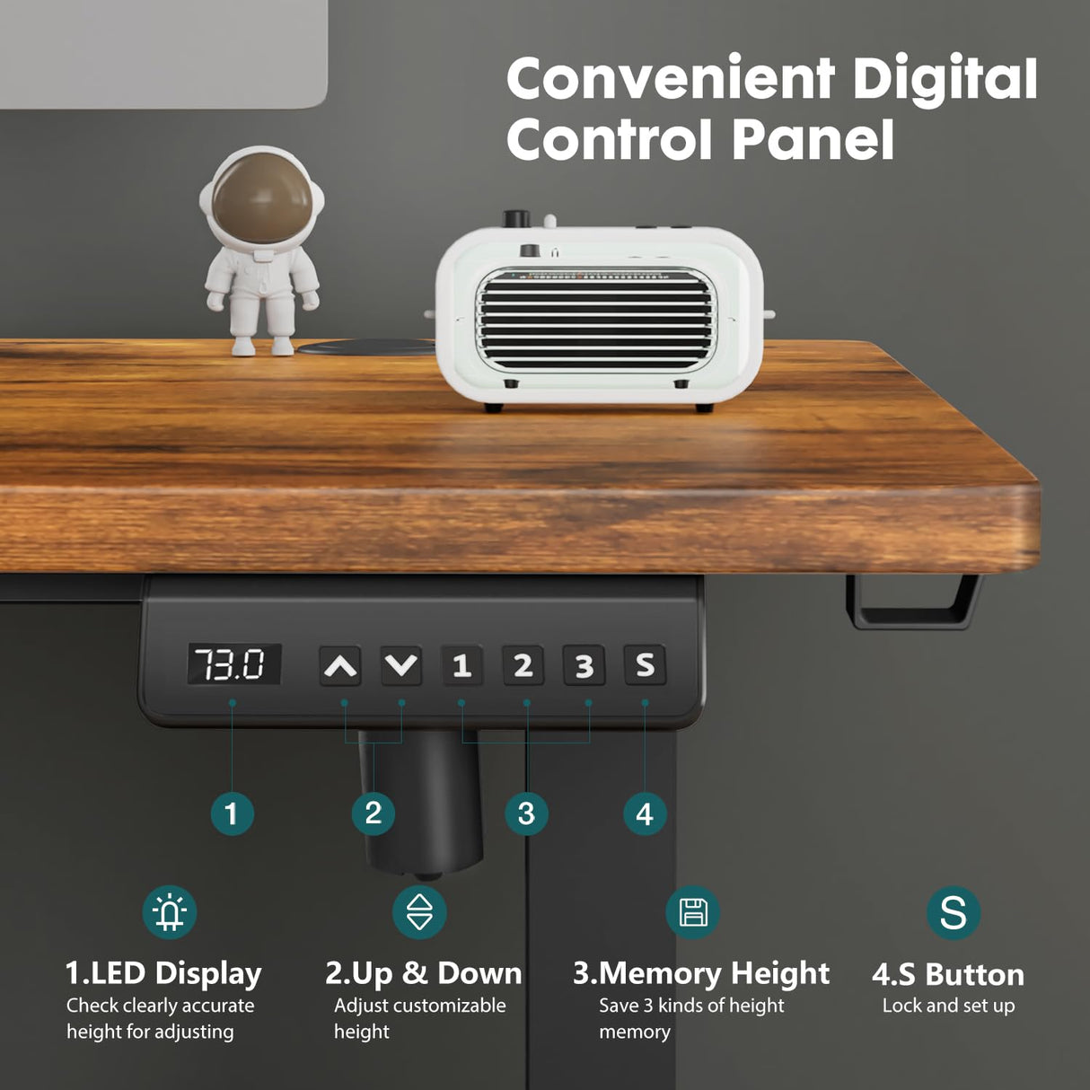 SMUG Electric Standing Desk, 63 x 24 Inch, Modern Style, Adjustable Height, 154 lbs Capacity, with Memory Presets, for Home Office, Rustic Brown SMUG