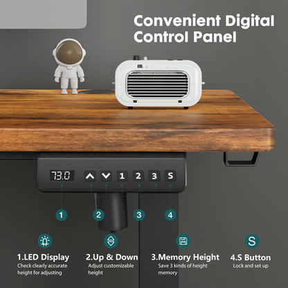 SMUG Electric Standing Desk, 63 x 24 Inch, Modern Style, Adjustable Height, 154 lbs Capacity, with Memory Presets, for Home Office, Rustic Brown - WoodArtSupply