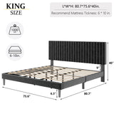 HAOARA King Size Bed Frame, King Size Platform Bed Frame and Velvet Upholstered Headboard with Strong Wood Slats, Box Spring Optional, Mattress Foundation, Easy Assembly Black HAOARA