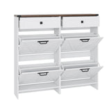 Halitaa Shoe Storage Cabinet with 4 Flip Drawers & 2 Drawers,Shoe Cabinet Storage with Legs for Entryway,Freestanding Shoes Organizer Cabinet,Farmhouse Shoe Rack Cabinet,White Halitaa