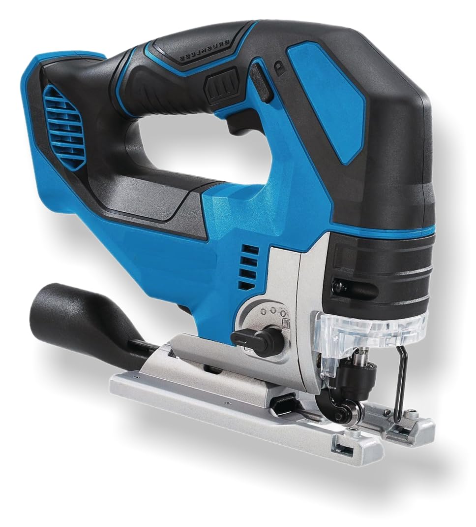 Fits HERCULES 20V Brushless Cordless Variable-Speed Jig Saw with 5Ah Battery & Charger - Cutline Blower, 4-Position Orbital Cutting, Shoe Tilt 0° - 45°, Toolless Blade Change, LED light, ETL Certified Generic