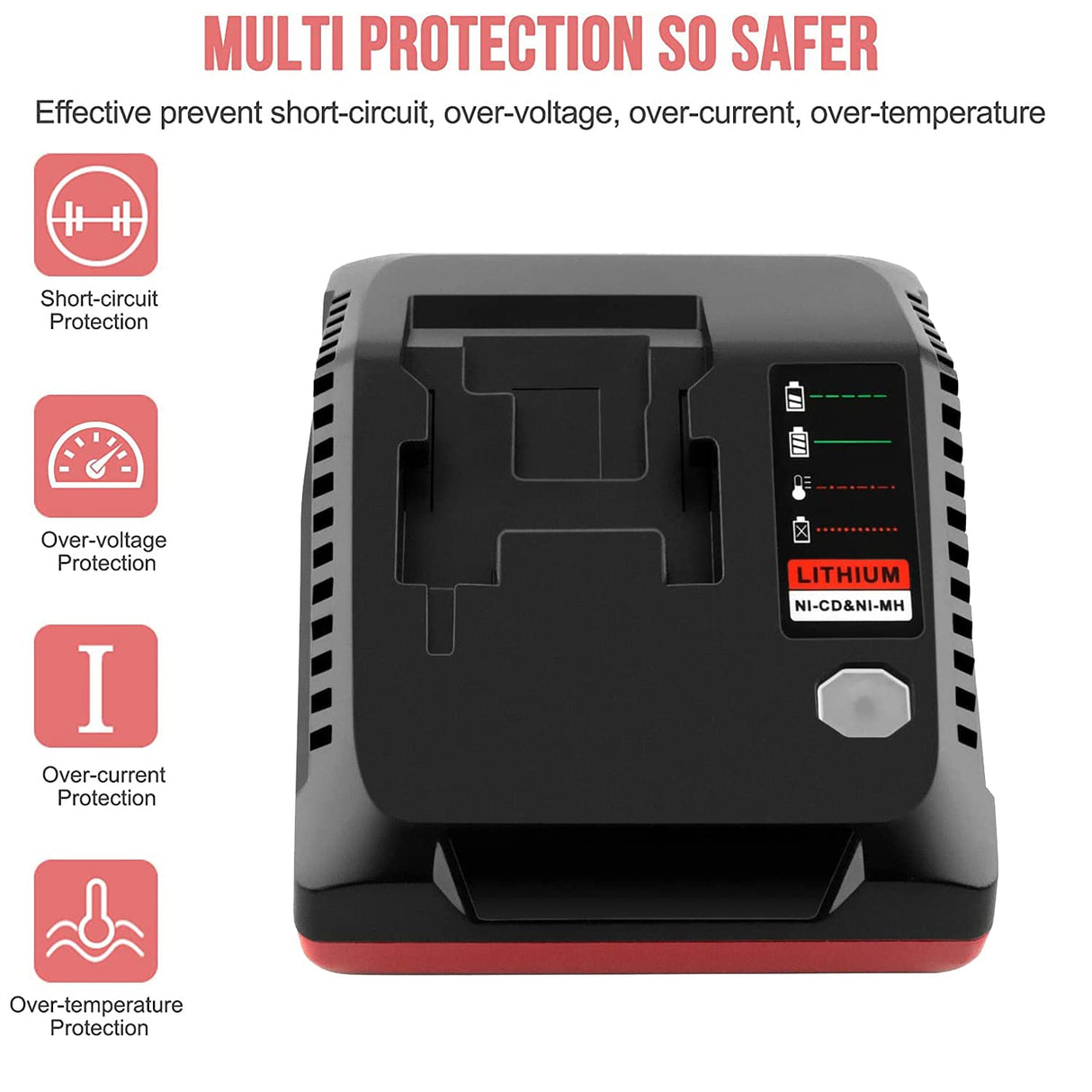 Qbmel 18-Volt Multi-Chemistry Battery Charger for Porter Cable PCXMVC Lithium Ion & NiCad NiMh Slide PC18B PC18B-2 PC18BL PC18BLX PCC489N Cordless Power Tool Battery Qbmel