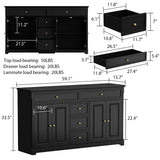 MOUMON Sideboard Credenza with Doors and Shelves, Credenza Sideboard Buffet with Drawers, Buffet Table Home Bar Cabinet for Kitchen Living Room Black (59.1”W x 15.7”D x 33.5”H) MOUMON