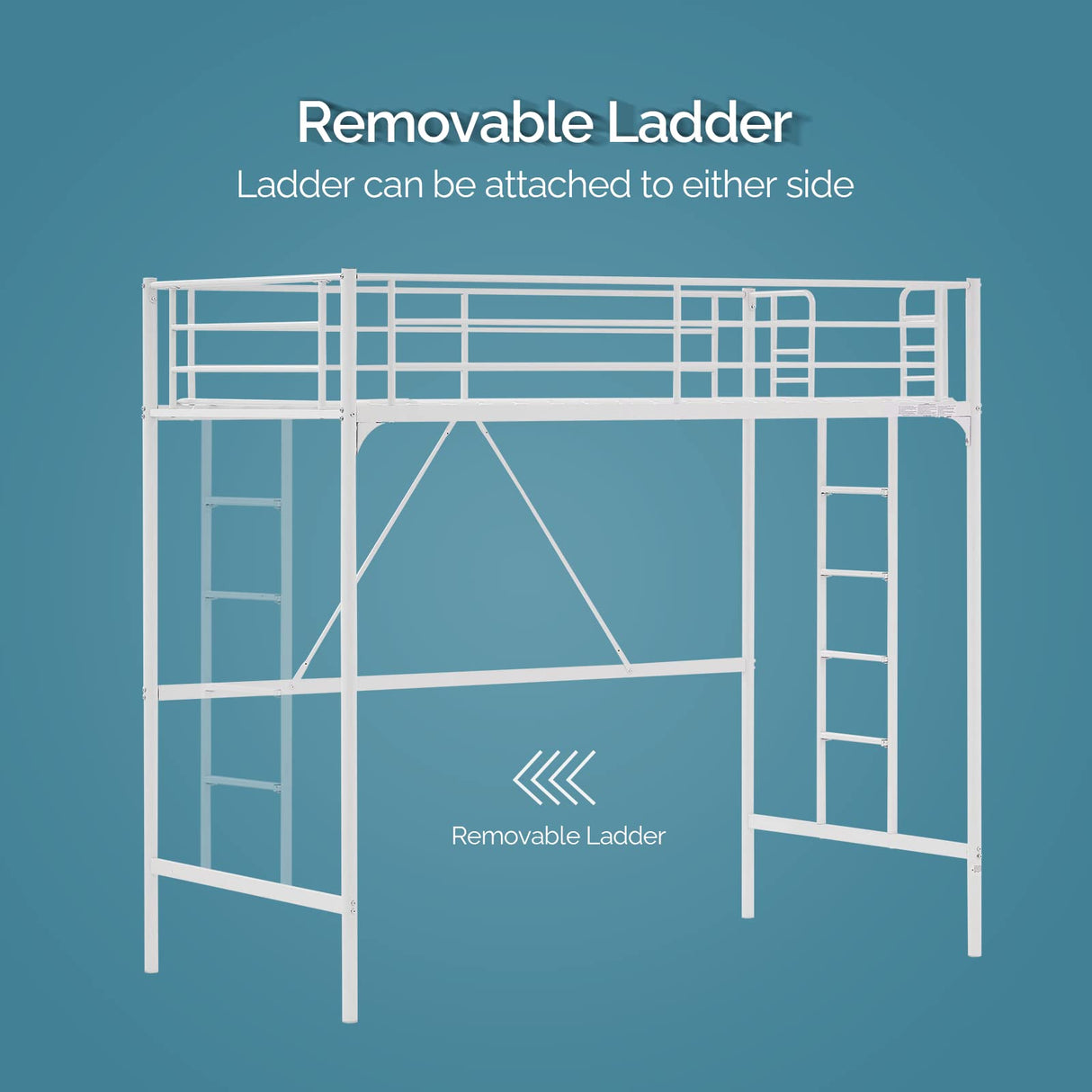 VINGLI Loft Bed Twin for Kids Loft Bunk Bed Frame with Stairs/Flat Ladder Rung,Metal Single Loft for Adults, No Box Spring Required, White VINGLI