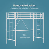 VINGLI Loft Bed Twin for Kids Loft Bunk Bed Frame with Stairs/Flat Ladder Rung,Metal Single Loft for Adults, No Box Spring Required, White VINGLI