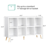 8-Cube Bookshelf 2 Tier Modern Bookcase with Legs, 11in Shelf Opening, 47" Wood Bookshelves Storage Organizer Shelf, Freestanding Open Book Shelves for Bedroom Living Room Office, Modern White Flrrtenv