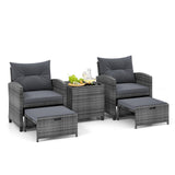 Tangkula 5 Piece Patio Rattan Furniture, Wicker Cushioned Chairs Set w/ 2 Ottomans & Tempered Glass Coffee Table, for Poolside, Backyard, Lawn, Deck Tangkula