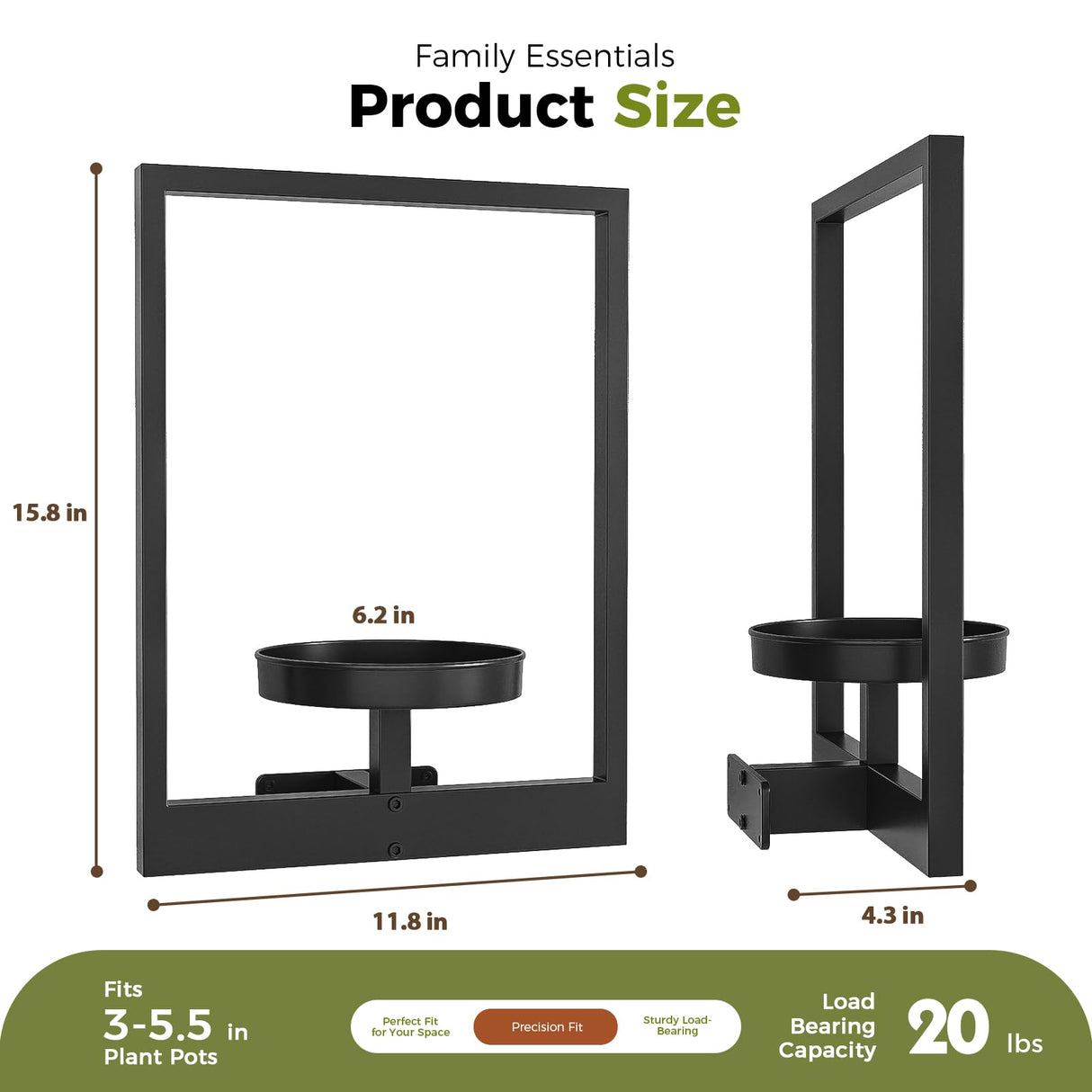 Bamworld Wall Planters for Indoor Plants Metal Wall Plant Holder Plant Hanger Wall Decor Wall-Mounted Wall Hanging Planters Outdoor Plant Rack Black 2 Pack (Patent Design) Bamworld