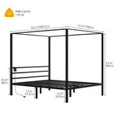 DWVO Canopy Bed Frame King, Four Poster Platform Bed with USB Charging Station, Metal Bed Frame with Slats Support, 12.4 inch Underbed Storage, No Box Spring Needed, Black DWVO