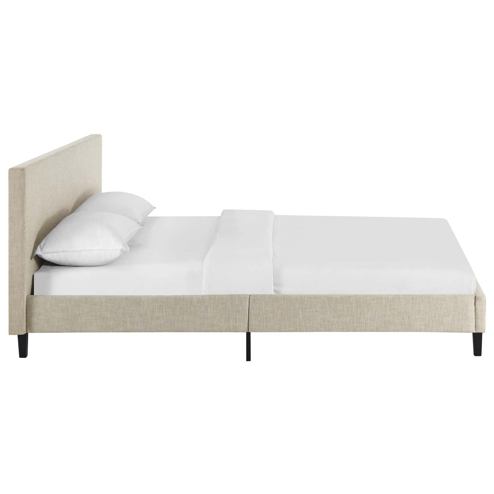 Modway Anya Upholstered Beige Platform Bed with Wood Slat Support in Queen - WoodArtSupply