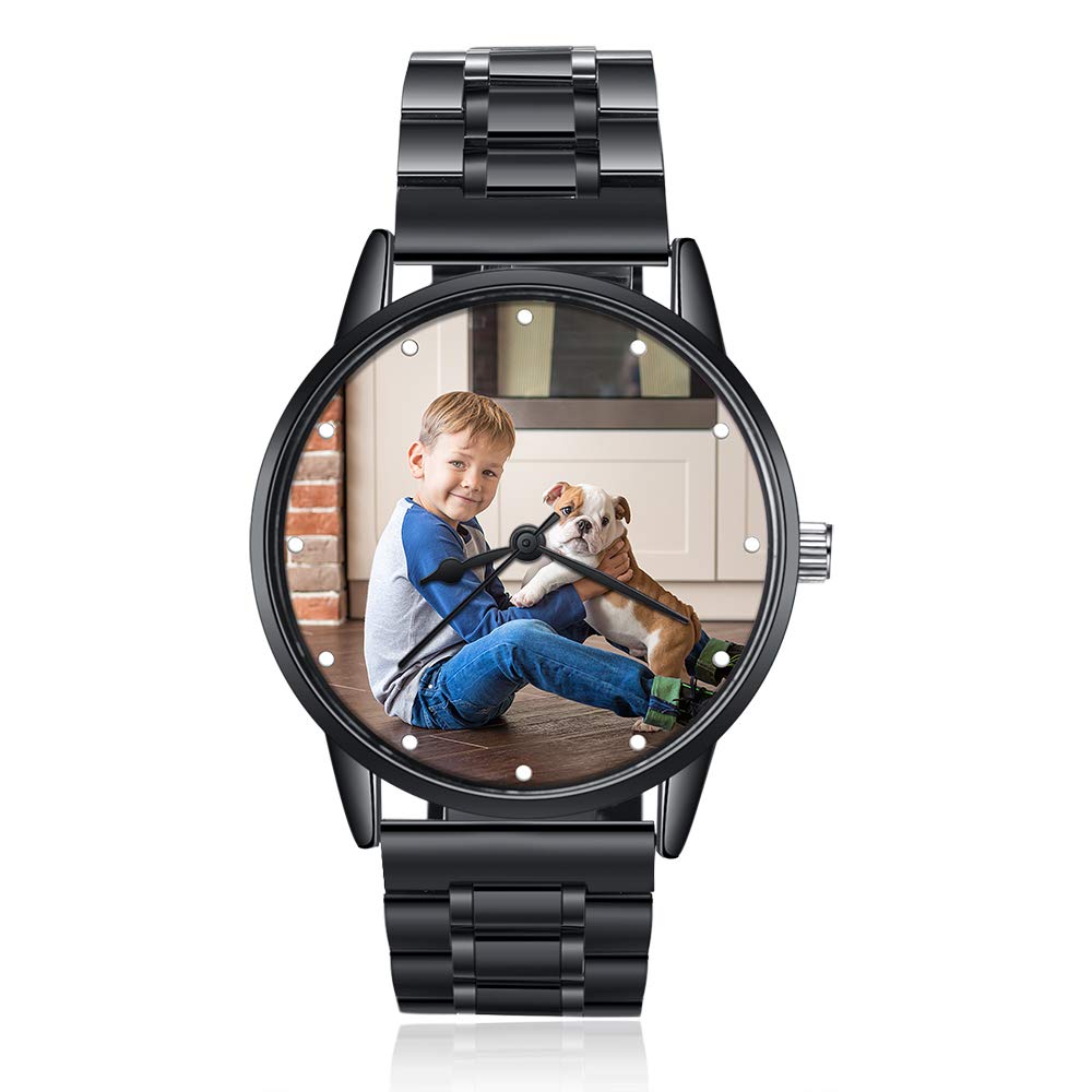 Gemszoo Custom Photo Watch Personalized Picture Stainless Steel Mesh Quartz Watch for Men (Black for Men) Gemszoo