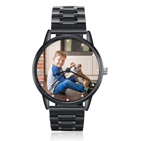 Gemszoo Custom Photo Watch Personalized Picture Stainless Steel Mesh Quartz Watch for Men (Black for Men) Gemszoo