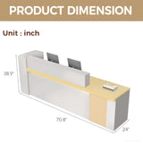 Huariifowm Modern L Shape Reception Desk with Counter, LED Light, Lockable Drawer, Keyboard Tray, for Salon, Office, or Lobby Receptionist Desk(Maple+White/Right, 71" L*24" W*39" H) Huariifowm