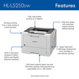 Brother HL-L5210DW Business Monochrome Laser Printer with Duplex Printing, Versatile Paper Handling, Wireless and Gigabit Ethernet Networking, and Mobile Printing Brother