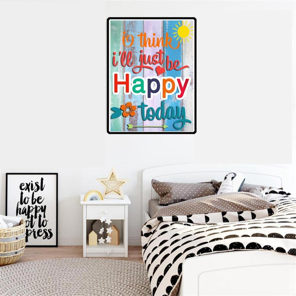 Diamond Art Painting I Think I'll Just Be Happy Today Inspirational Quote Kit for Adults Diamond Art Painting by Number Kits Gem Art Wall Home Decor(Canvas 11.8 x15.8inch) WoodArtSupply