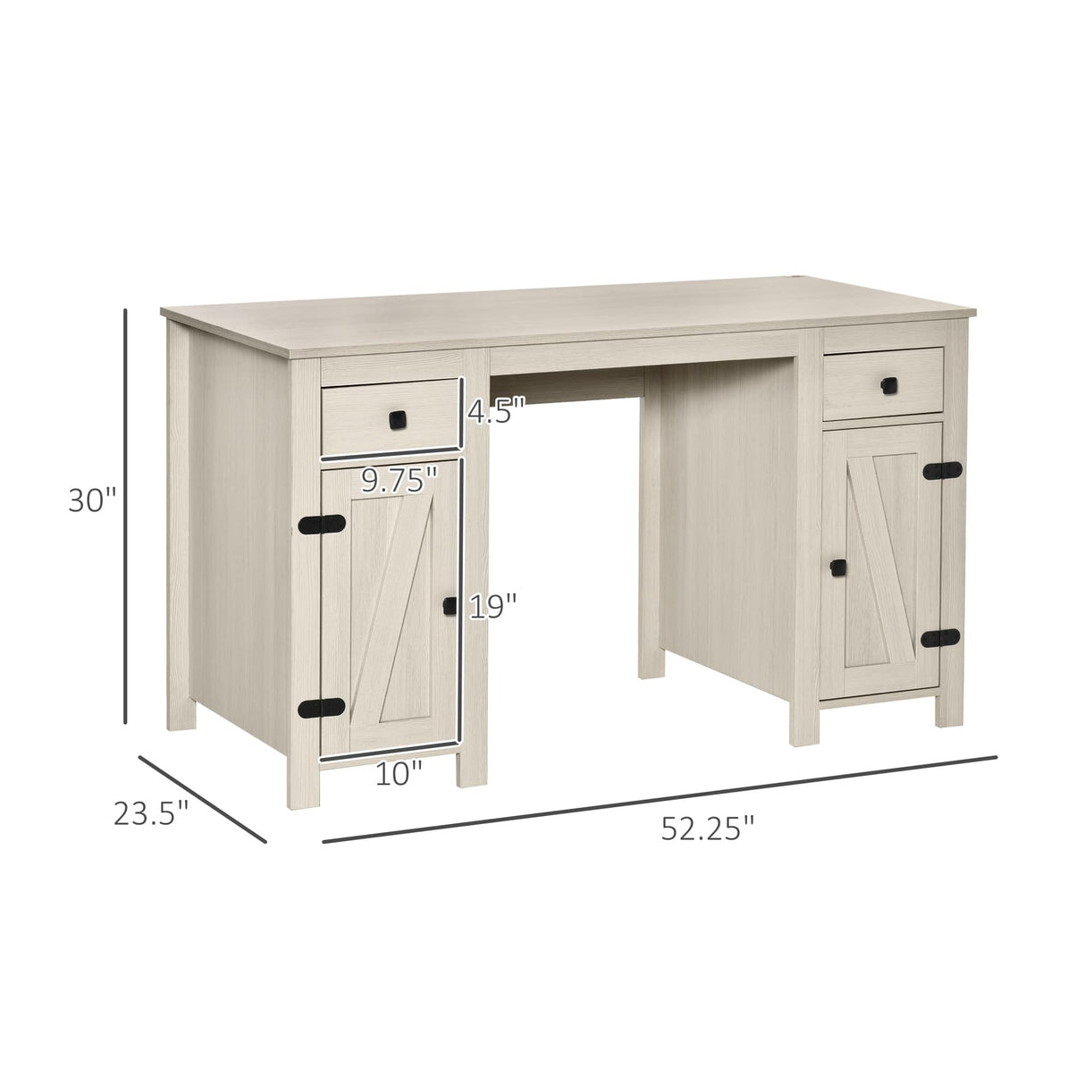 HOMCOM Farmhouse Computer Desk with Storage, Home Office Desk with 2 Drawers and 2 Cabinets, Cream White HOMCOM